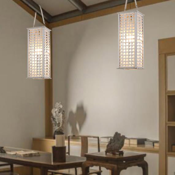 Estilo contemporáneo Bambú de iluminación colgante rectangular 14 "/19.5" de ancho Lámpara suspendida de comedor de 1 luces en blanco