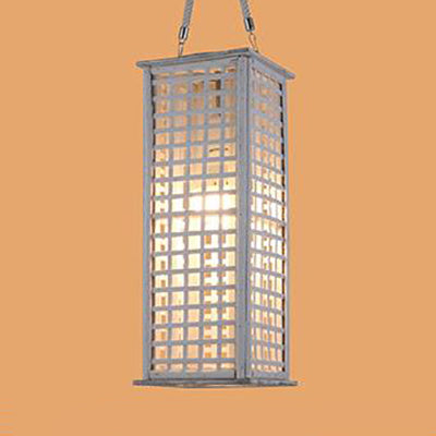 Estilo contemporáneo Bambú de iluminación colgante rectangular 14 "/19.5" de ancho Lámpara suspendida de comedor de 1 luces en blanco