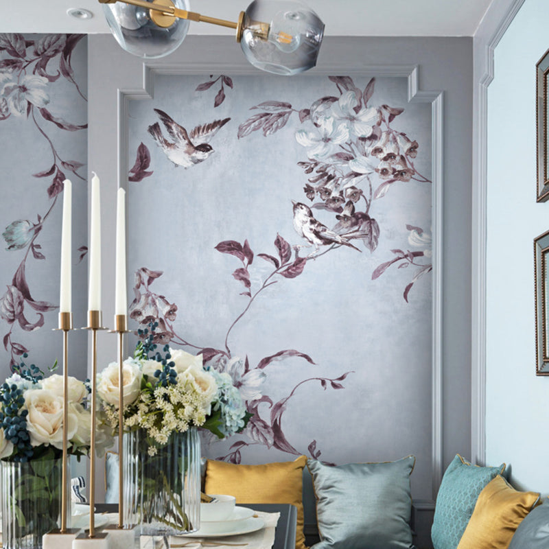 Peintures murales de Style chinois de couleur Pastel, décoration murale à motifs d'oiseaux entiers et de branches de pêche pour chambre à coucher
