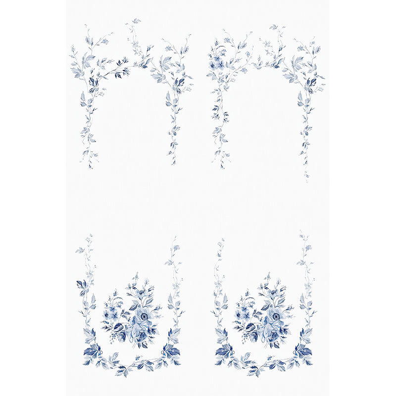 Blue Ivy Mural Wallpaper Flower Stylish Wall Art on White for Bedroom Decoration