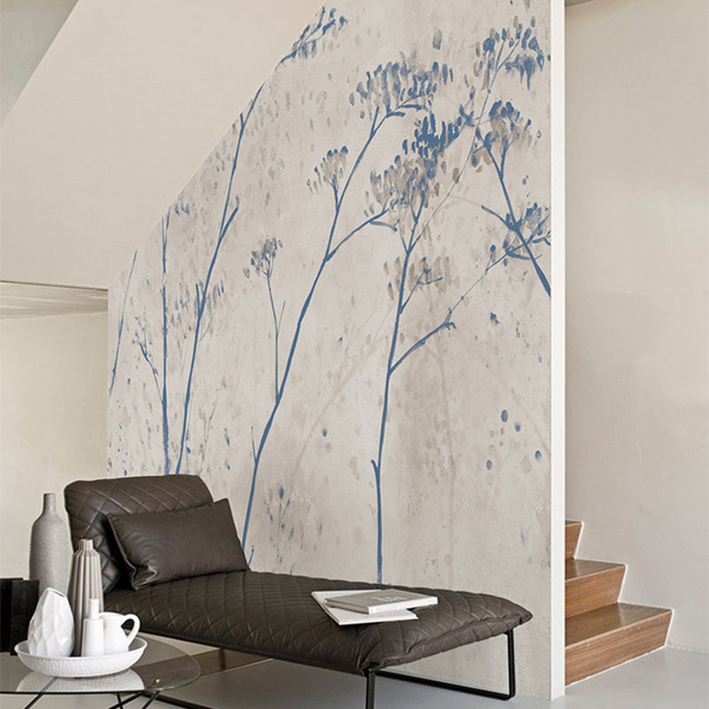 Blue Branchlet Wall Covering Murals Moisture Resistant Wall Decor for Dining Room