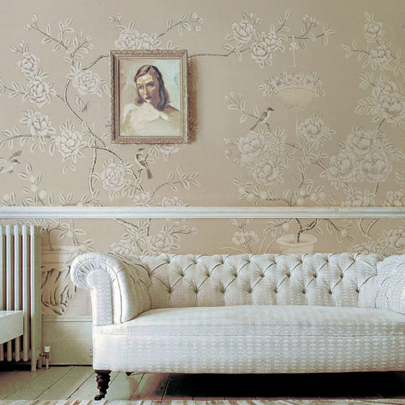 Non-Woven Washable Murals Modern Art Potted Fruit and Peony Painting Wall Decor for Dining Room