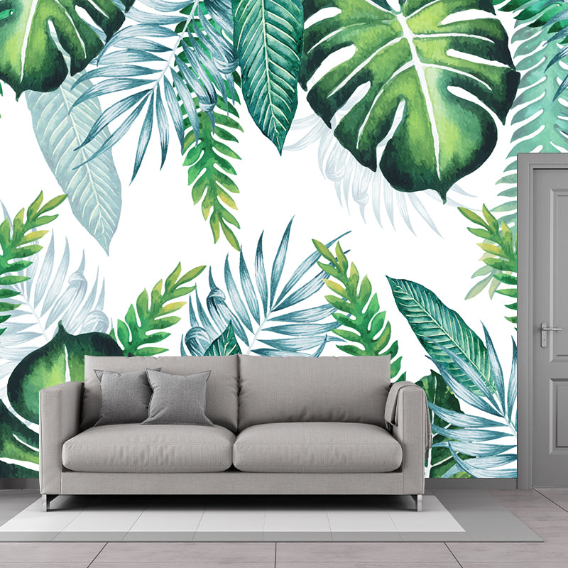 Custom Illustration Tropics Wall Murals with Plant Leaves Pattern, Green, Custom Made