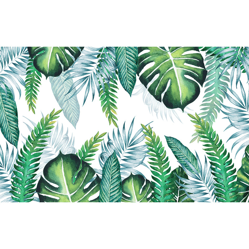 Custom Illustration Tropics Wall Murals with Plant Leaves Pattern, Green, Custom Made