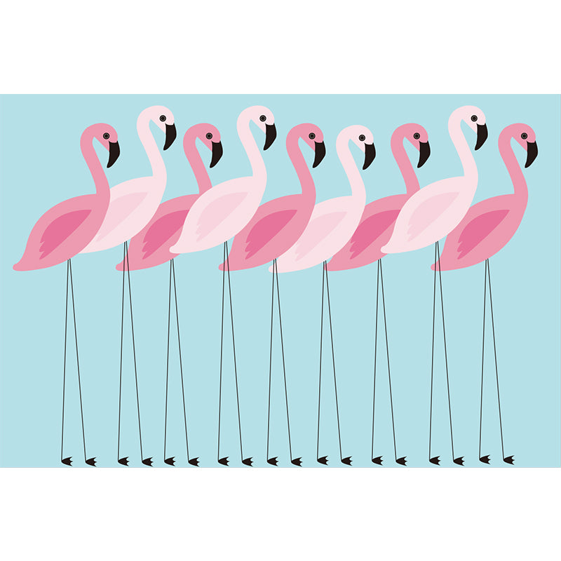 Pink Flamingo Wall Paper Murals Animal Tropix Waterproof Wall Covering on Blue for Home