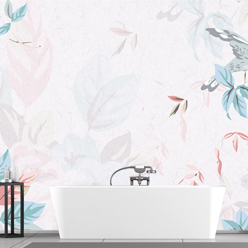 Contemporary Flowers Wall Paper Murals for Bedroom, Made to Measure Wall Decor in Pink and Blue