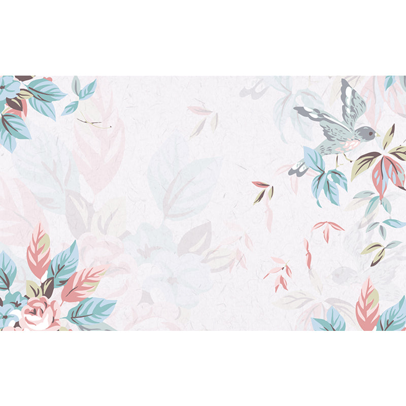 Contemporary Flowers Wall Paper Murals for Bedroom, Made to Measure Wall Decor in Pink and Blue