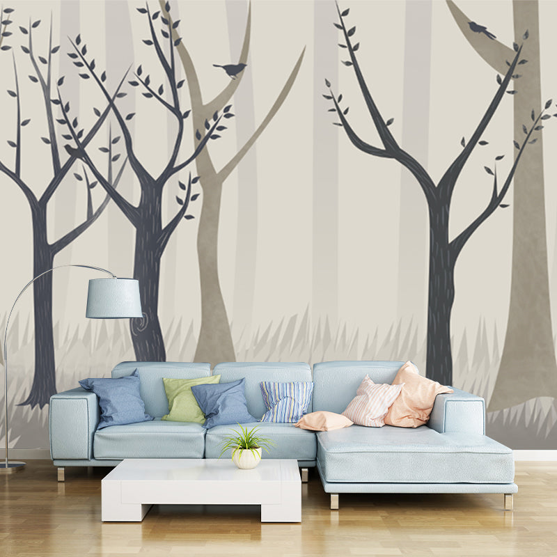 Brown Tree Murals Wallpaper Misty Forest Modern Environmental Wall Covering for Home
