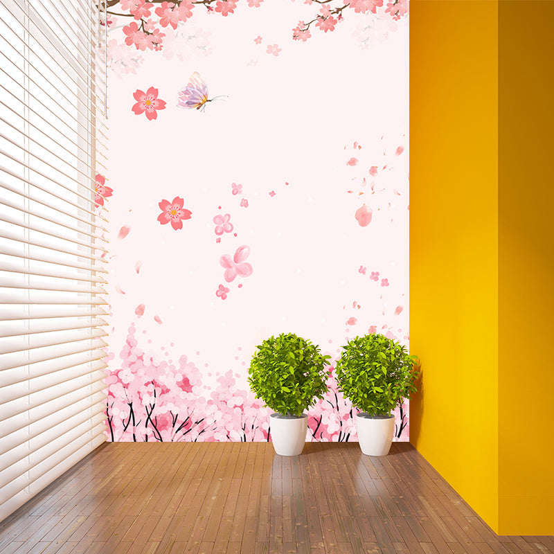 Romantic Plum Blossom Murals Wallpaper for Accent Wall, Pink, Customize Size Available