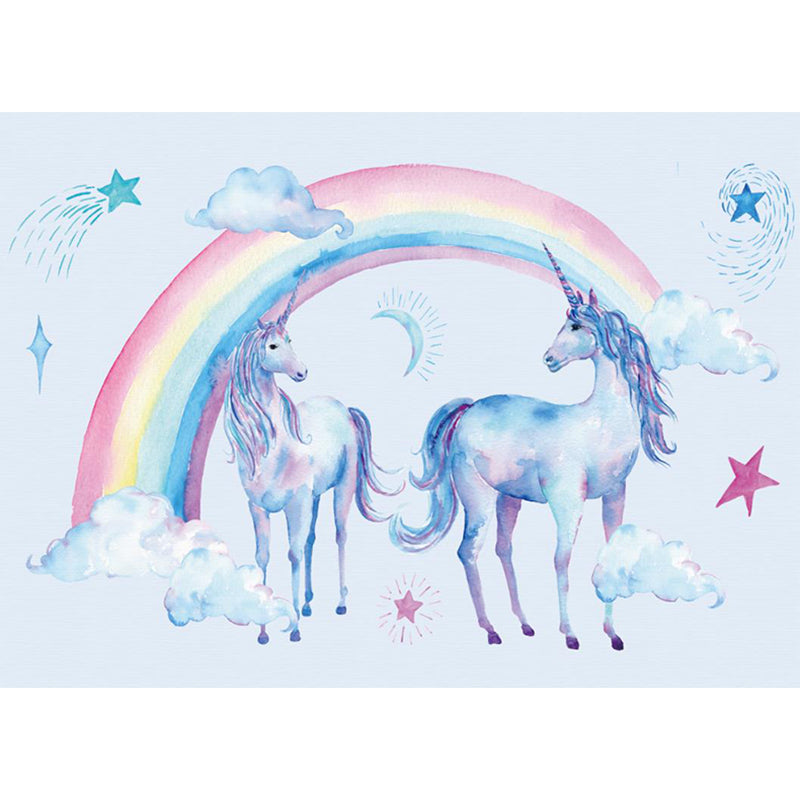 Non-Woven Washable Murals Childrens Art Unicorn and Rainbow Wall Decor for Bedroom