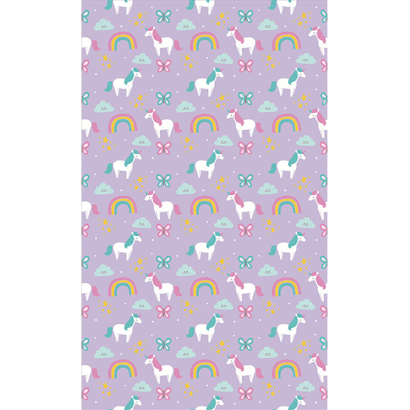 Cartoon Pony Printed Wallpaper Murals Purple-Green Stain Resistant Wall Art for Home