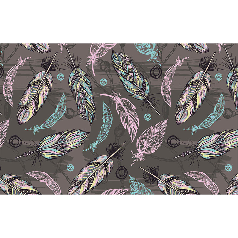 Grey-Pink-Green Feathers Murals for Wall Decoration Modern Living Room Wall Covering