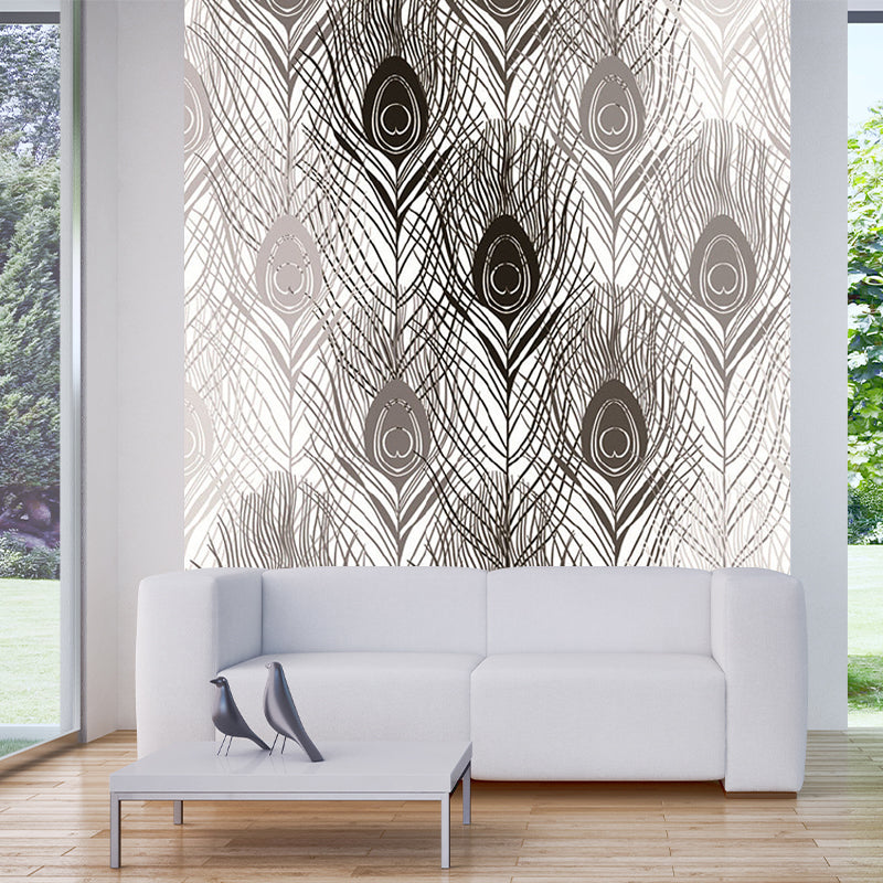 Decorative Peacock Feather Wall Murals Personalised Size Modern Wall Covering for Bedroom