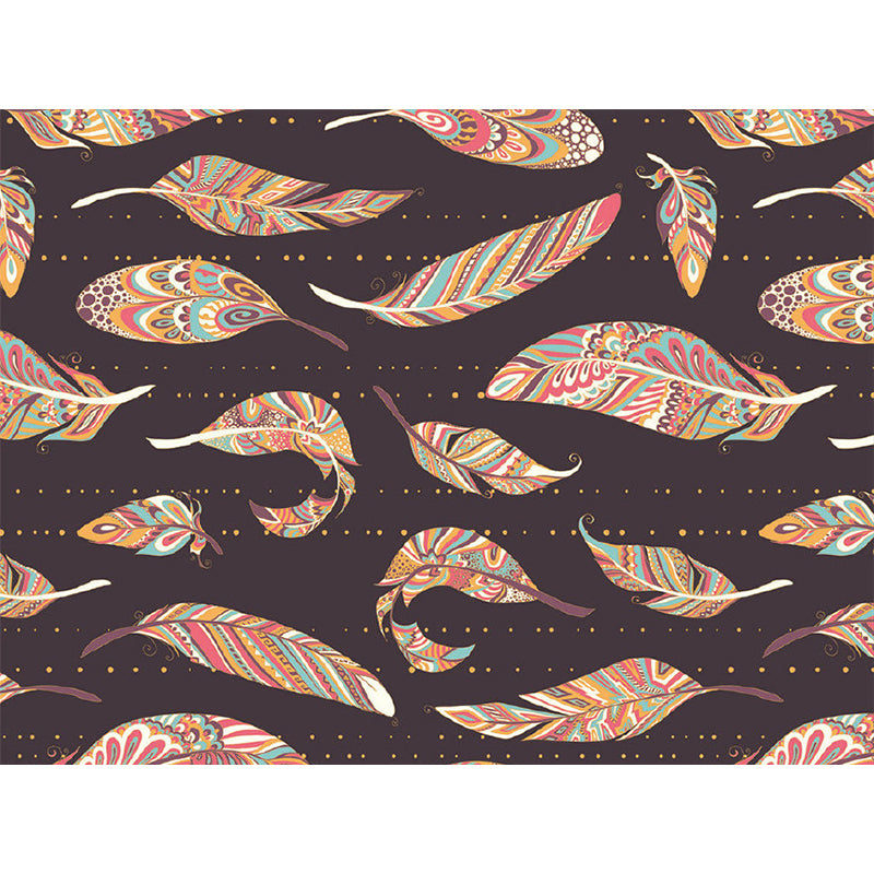 Illustration Colorful Feather Murals Wallpaper for Bedroom, Brown, Made to Measure