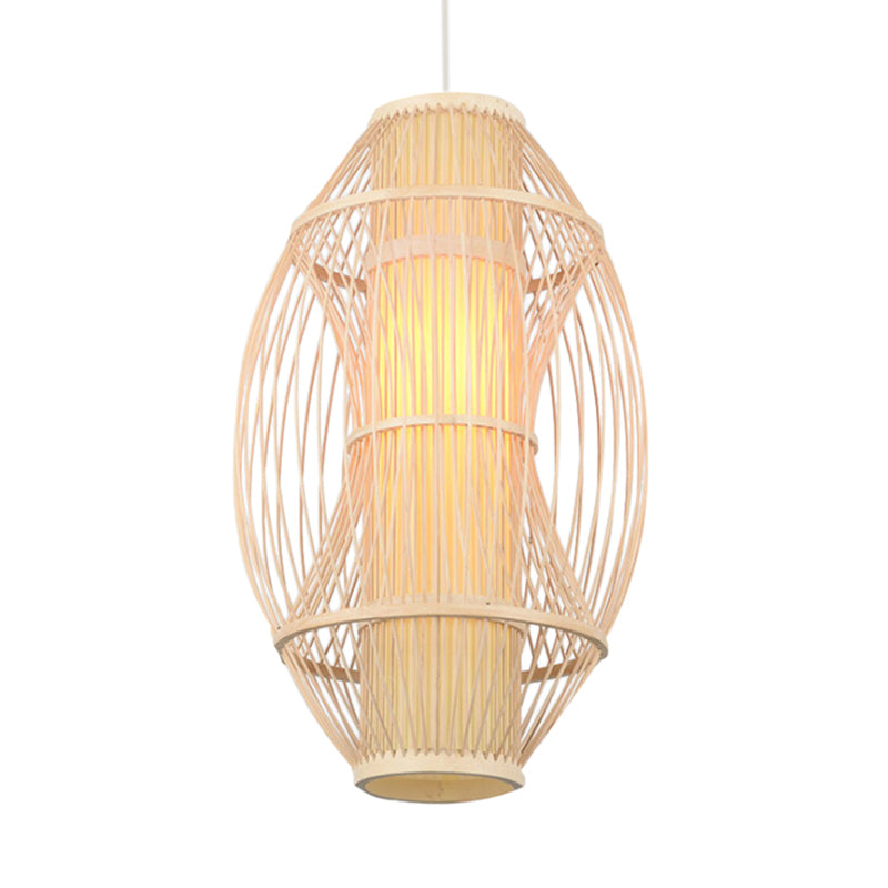 Beige oblong Shade suspendue pendante lumière contemporain 1 tête bambou lampe pour la cuisine