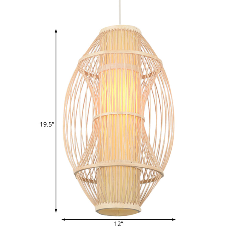 Beige oblong Shade suspendue pendante lumière contemporain 1 tête bambou lampe pour la cuisine