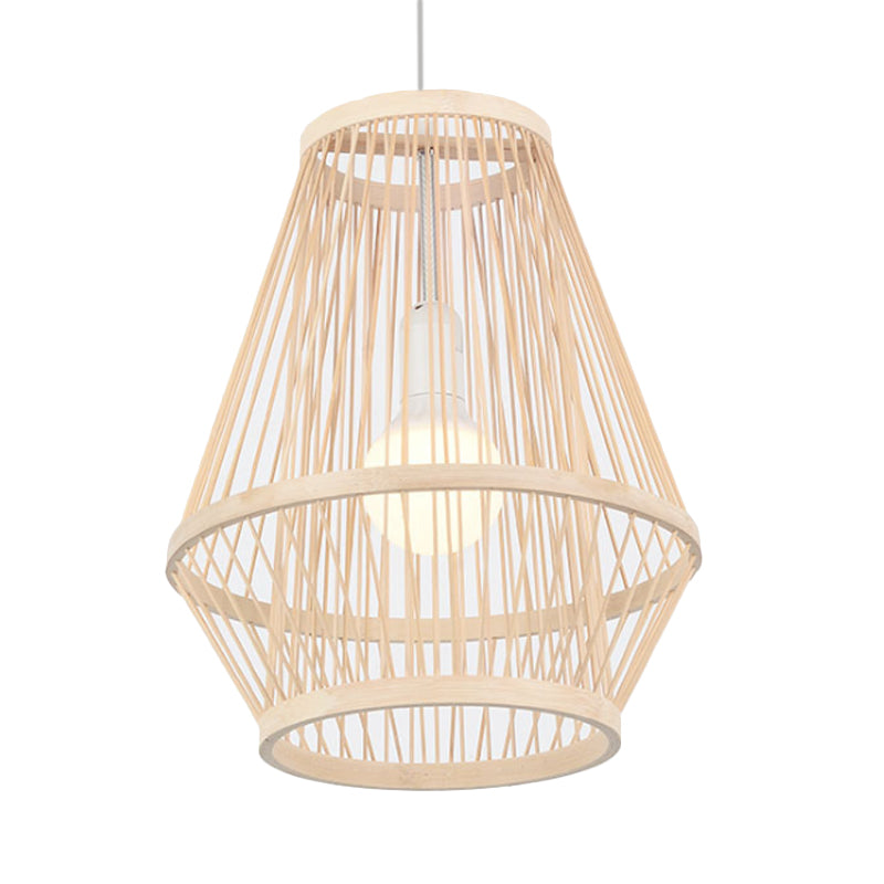 Modernist Hand-Worked Bamboo Hanging Lamp 1-Light Pendant Ceiling Light in Beige for Dining Room