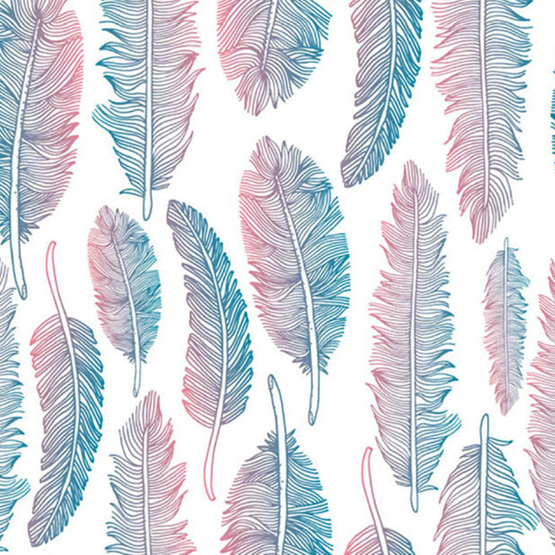 Pink-Blue Feathers Wallpaper Murals Moisture Resistant Modern Living Room Wall Art