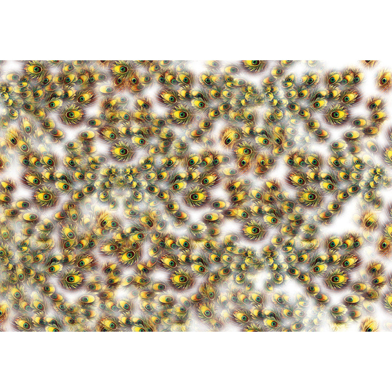 Contemporary Feather Mural Decal Non Woven Decorative Yellow and Green Wall Decor for Kitchen