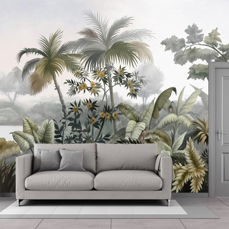 Tropical Plant Island Wall Mural Decal Green Water Resistant Wall Art for Living Room