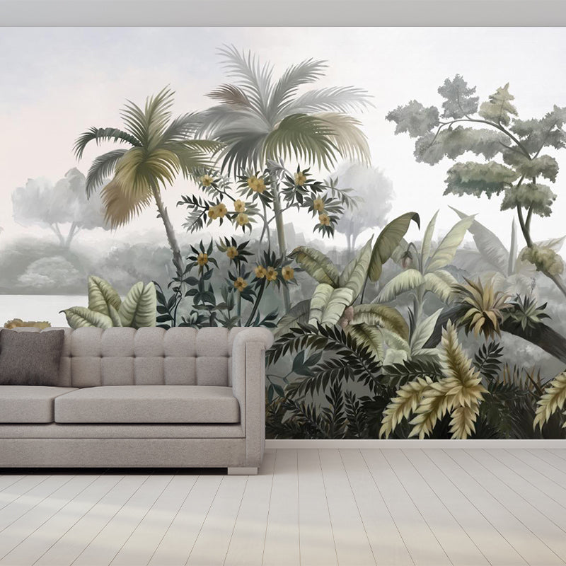 Tropical Plant Island Wall Mural Decal Green Water Resistant Wall Art for Living Room