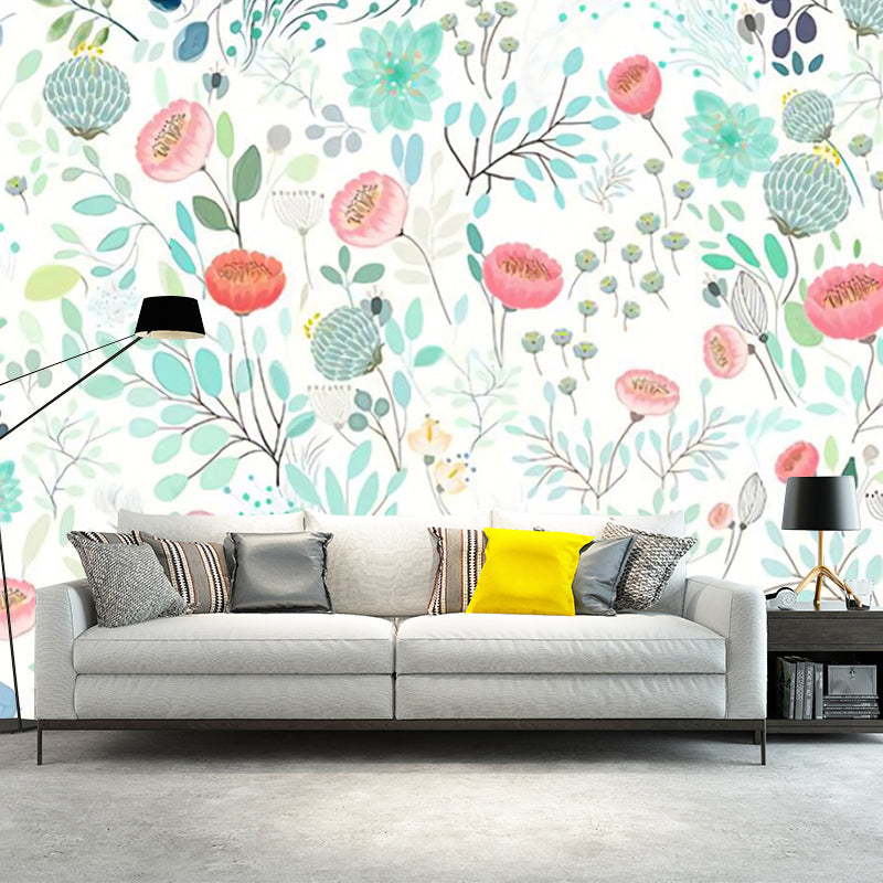 Floral Print Wall Covering Murals Pink and Green Stylish Wall Decor for Bedroom, Optional Size