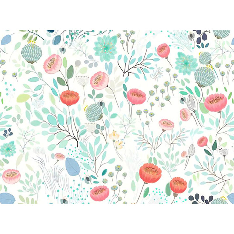 Floral Print Wall Covering Murals Pink and Green Stylish Wall Decor for Bedroom, Optional Size