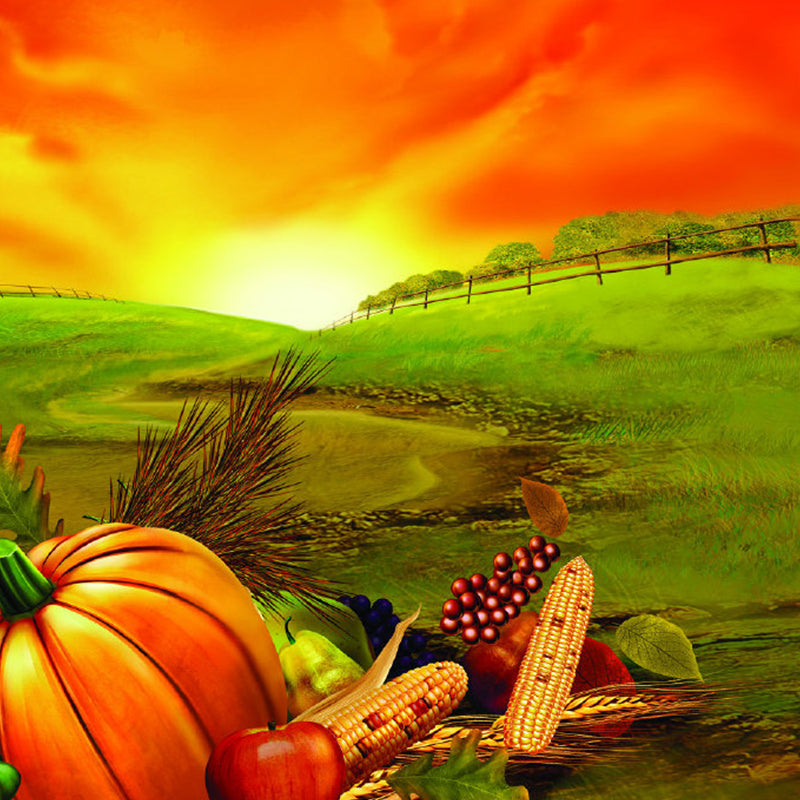 Food Harvest at Dusk Murals Wallpaper Farmhouse Non-Woven Wall Covering in Orange-Green