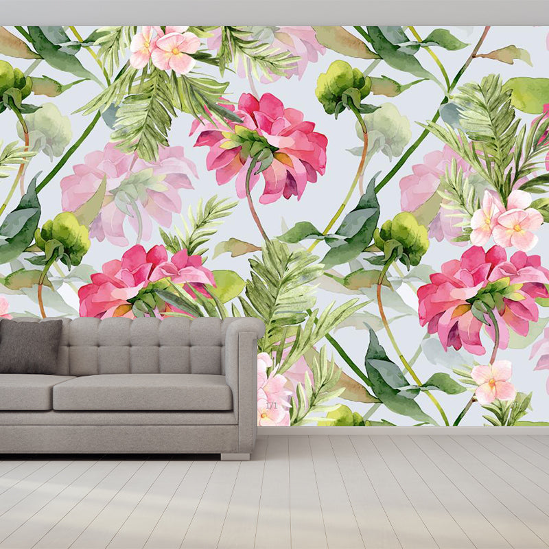 Autocollant Mural en fleurs d'abricot, décoration murale à fleurs roses et vertes pour chambre à coucher