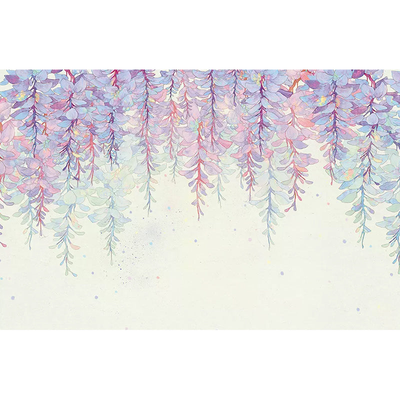 Purple Wisteria Mural Wallpaper Flower Stylish Moisture Resistant Wall Covering for Home