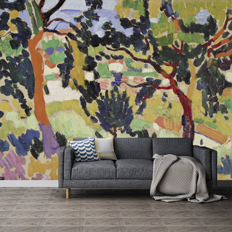 Farmhouse Oil Painting Wall Mural Yellow-Green Moisture Resistant Wall Decor for Living Room