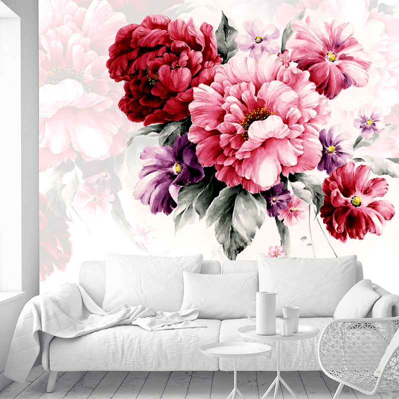 Whole Peony Blossom Wall Mural Decal Pink Non-Woven Wall Covering, Waterproof, Custom Size