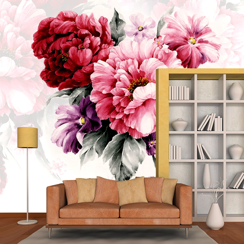 Whole Peony Blossom Wall Mural Decal Pink Non-Woven Wall Covering, Waterproof, Custom Size