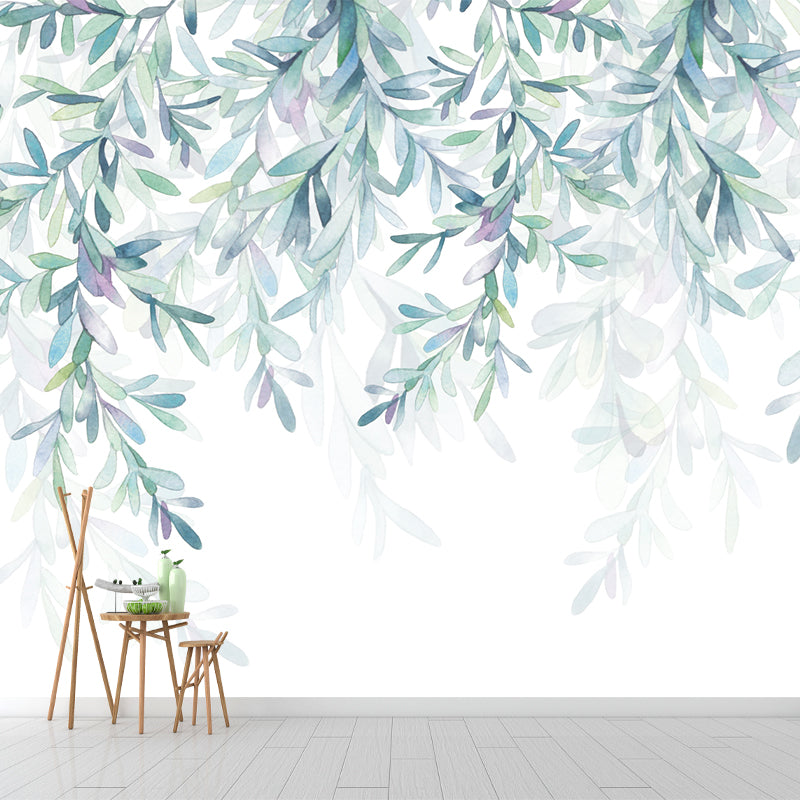 Willow Branch Wall Covering Murals Blue-White Modern Wall Decoration for Bedroom