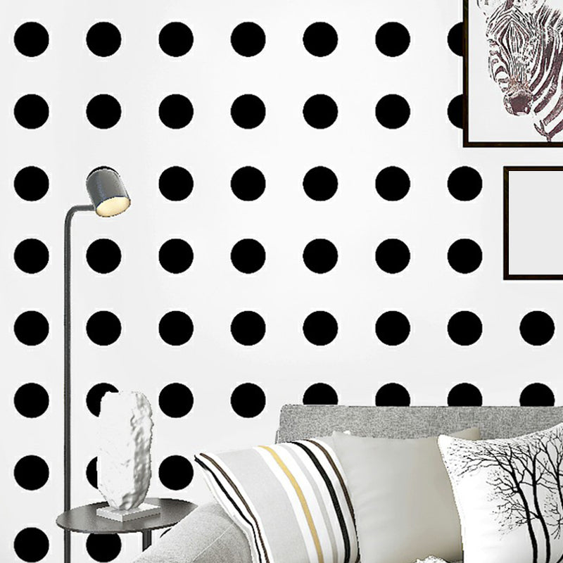 Black Polka Dots Wallpaper Roll Moisture-Resistant Wall Decor on White for Living Room