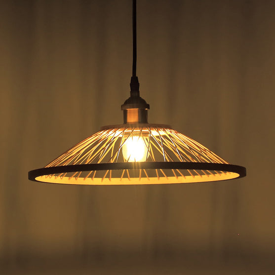 Asian Stylish Dome/Saucer Pendant Hanging Lamp Bamboo 1 Head Ceiling Light in Beige for Dining Room
