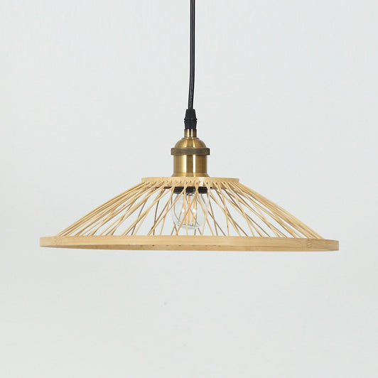 Asian Stylish Dome/Saucer Pendant Hanging Lamp Bamboo 1 Head Ceiling Light in Beige for Dining Room