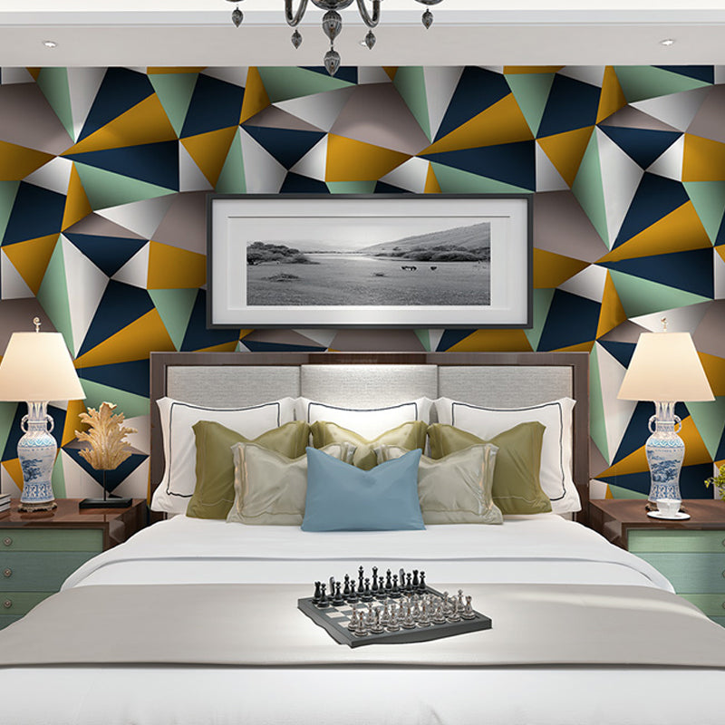 57.1-sq ft Geometry Wallpaper Modern 3D Triangle Pattern Wall Decoration in Dark Color