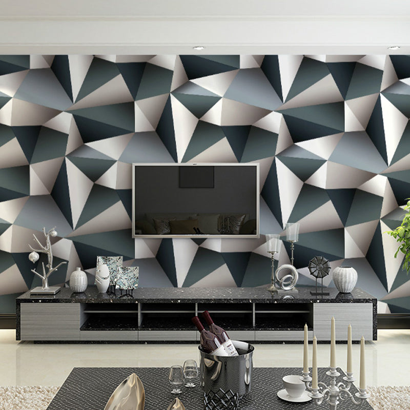 57.1-sq ft Geometry Wallpaper Modern 3D Triangle Pattern Wall Decoration in Dark Color