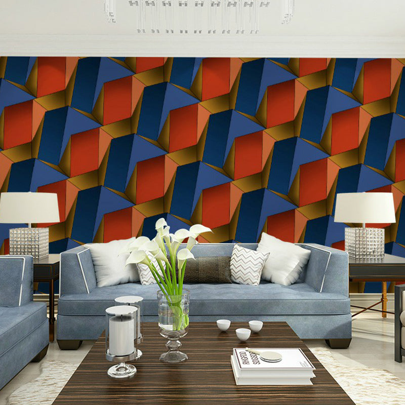 3D Effect Geometric Wallpaper Roll Mid-Century Non-Pasted Living Room Wall Decor