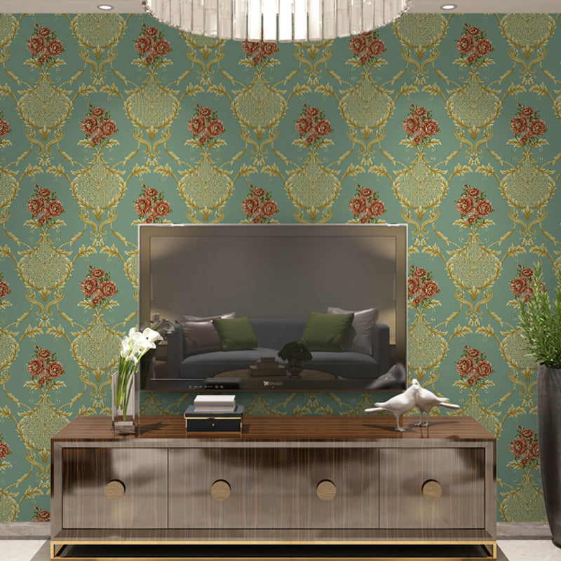 Washable Wallpaper Rural PVC Wall Covering with Blooming Peony Pattern, Unpasted