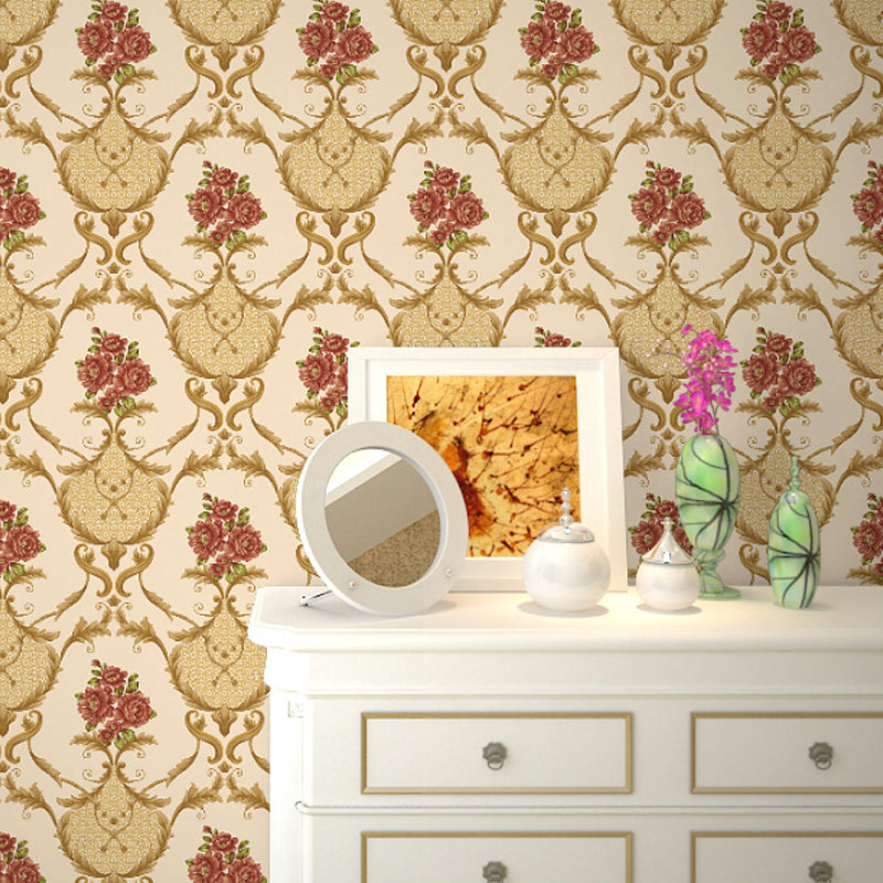 Washable Wallpaper Rural PVC Wall Covering with Blooming Peony Pattern, Unpasted