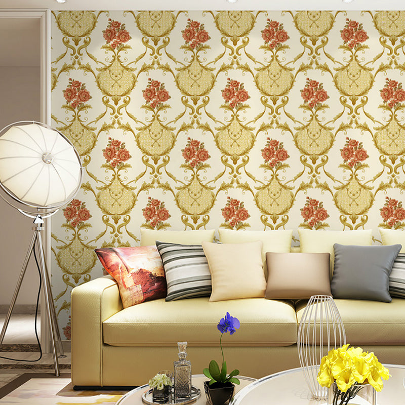 Washable Wallpaper Rural PVC Wall Covering with Blooming Peony Pattern, Unpasted