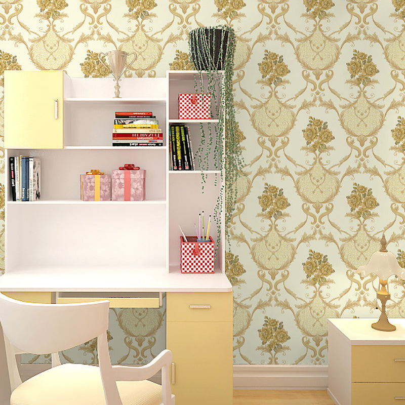 Washable Wallpaper Rural PVC Wall Covering with Blooming Peony Pattern, Unpasted