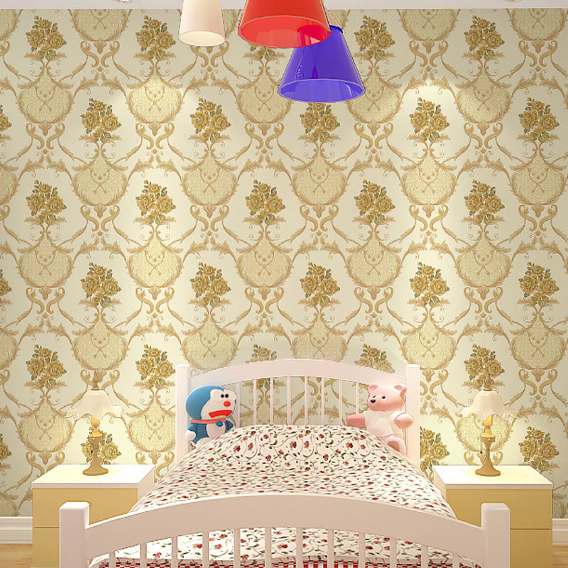 Washable Wallpaper Rural PVC Wall Covering with Blooming Peony Pattern, Unpasted