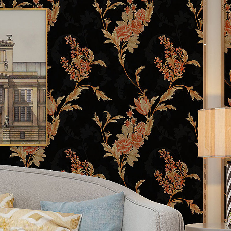 Papier peint à fleurs de 57,1 pieds carrés pour chambre à coucher, décoration murale de branche de pivoine de couleur foncée, résistant à l'humidité
