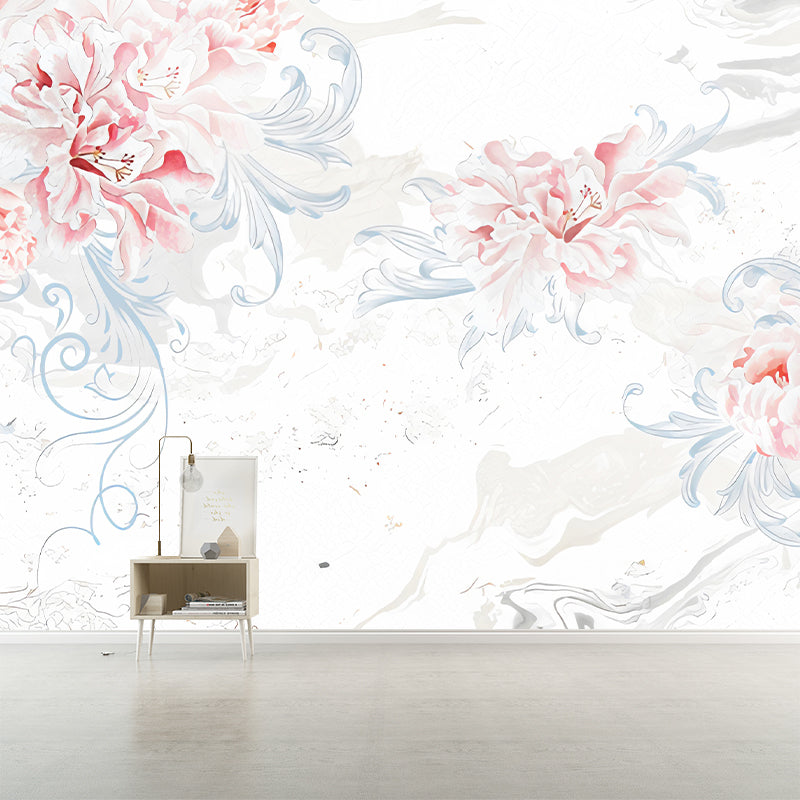 Large Flower Mural Decal Modern Beautiful Lily Blossom Wall Covering in Pink for Bedroom