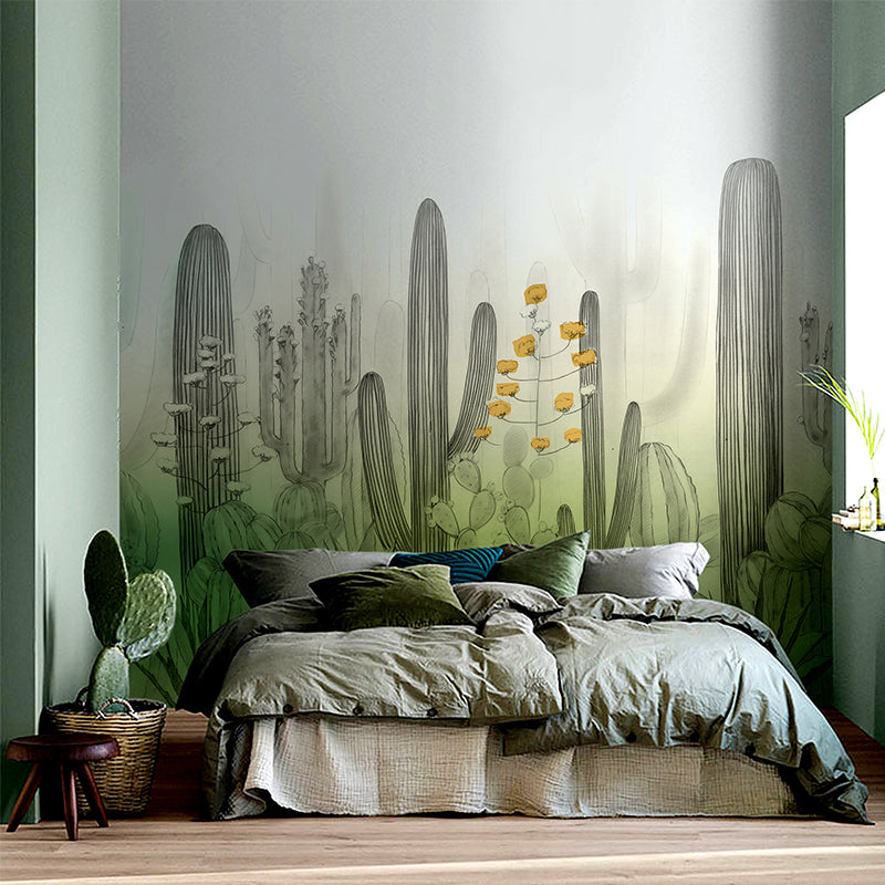 Green Cactus Field Wallpaper Murals Water Resistant Wall Decor for Bedroom, Non-Woven