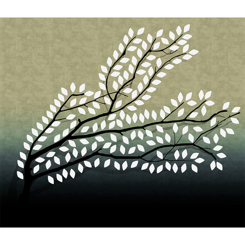 Yellow-Green Artistic Wall Murals Full Size Leafy Branch Wall Covering for Living Room