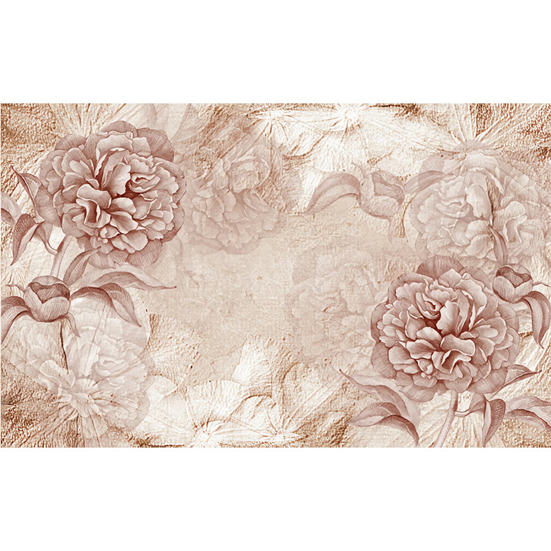 Big Peony Blossom Wall Mural Moisture Resistant Trendy Living Room Wall Covering in Light Pink